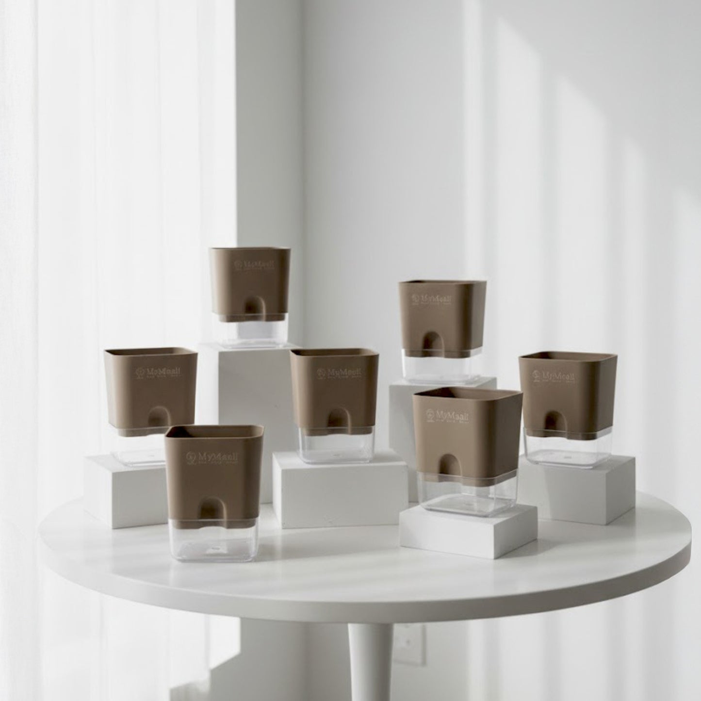 Self-Watering Square Plastic Planter with Transparent Base