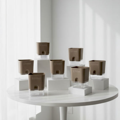 Self-Watering Square Plastic Planter with Transparent Base